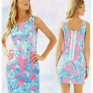 Lilly Pulitzer Cathy Pink Pout Barefoot Princess Lace Back Shift Dress size 0